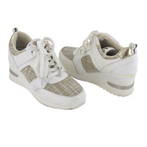 Viscozzy Wedge Heel Sneakers Shoes Women 6 White Gold Platform Casual Y2k Tennis